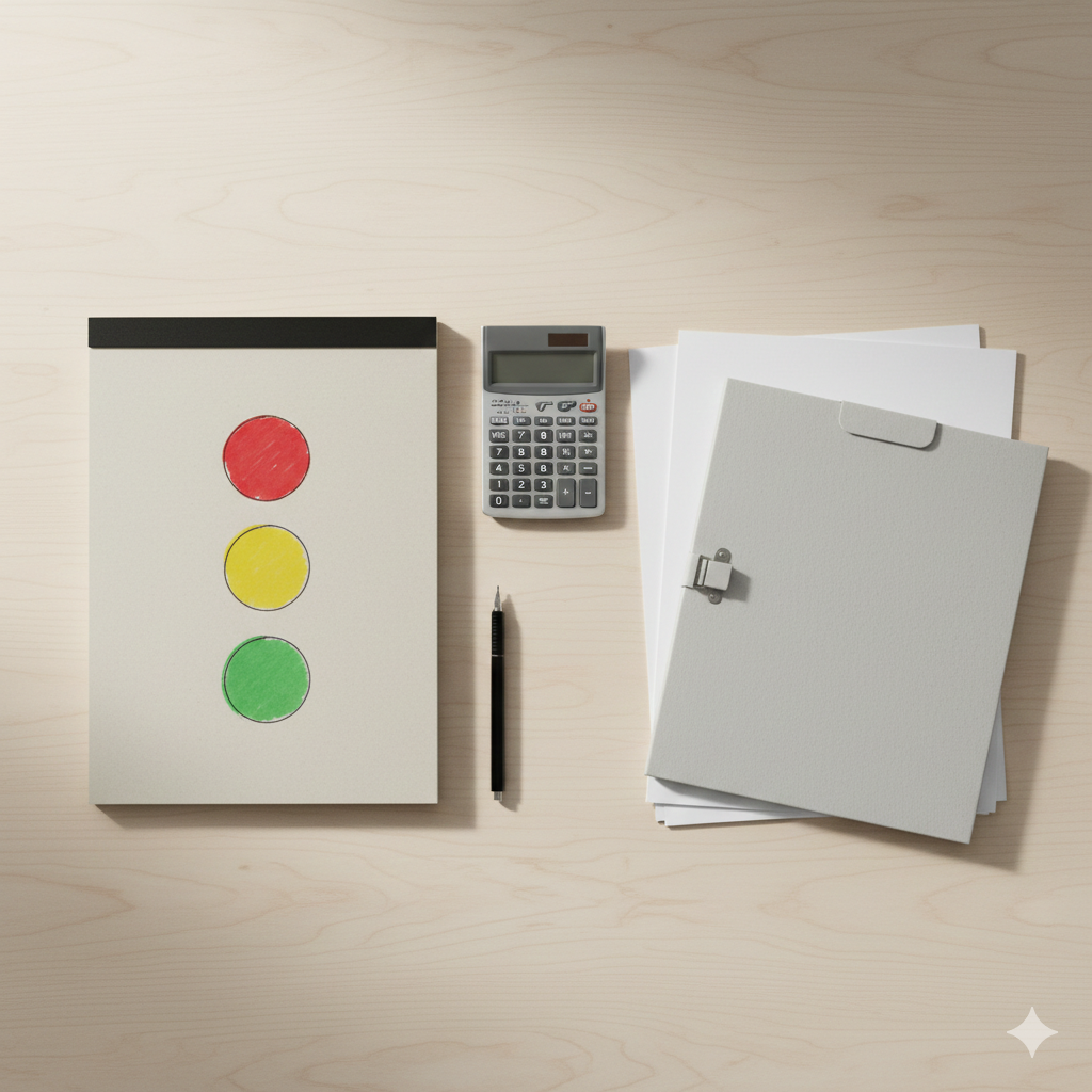 Nebenverdienst oder davon leben: Ampel-Check auf Schreibtisch